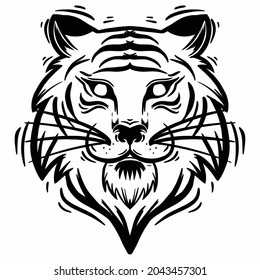 ilustración del doodle blanco y negro de la cabeza del tigre