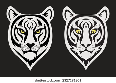 Tiger head black and white simple vector art . This is an editable and printable high quality vector eps file.