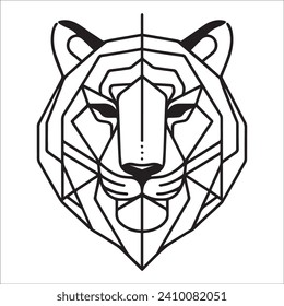 Tiger head ,Tiger head black and white single line art illustration