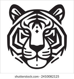 Tiger head ,Tiger head black and white single line art illustration design