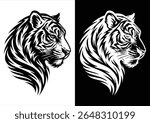  Tiger Head Black White Vector Line Art