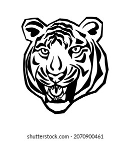 Gráficos vectoriales en blanco y negro de cabeza de tigre para tatuajes, logotipo, símbolo, pegatina. Cara de tigre africana depredadora de animales salvajes.