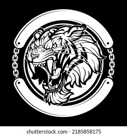 tiger head black and white vector design