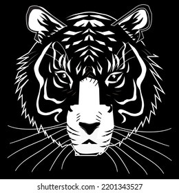 Tiger Head Black and White Vector Illustration