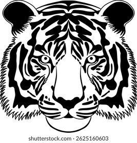 tiger head black and white vector illustration