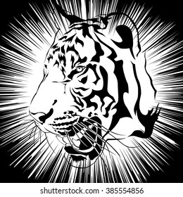 Tiger head black and white, Vector