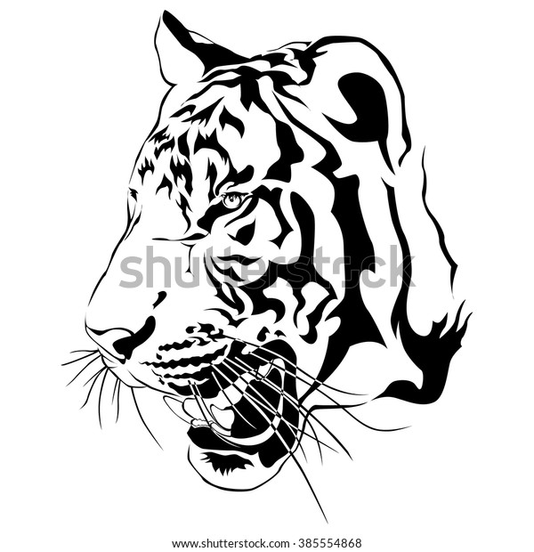 Tiger Head Black White Vector Stock Vector (Royalty Free) 385554868 ...