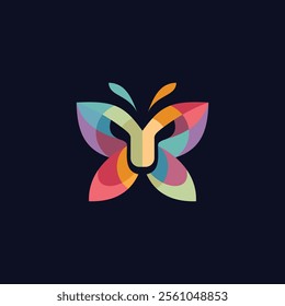 Tiger head with butterfly overlapping color logo template vector icon