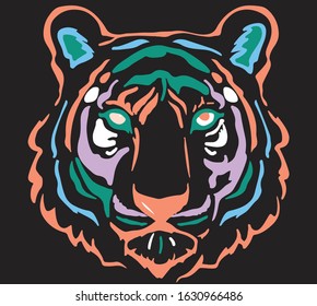 The Tiger Head by hand drawing with colours 