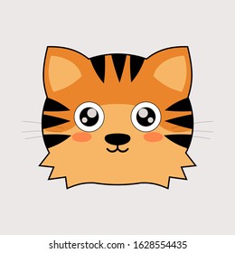 Tiger Head Cartoon. Minimal flat vector design.