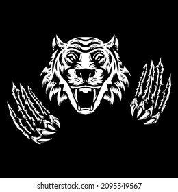 Tiger head and claws. Design element for logo, emblem, sign, poster, t shirt. Vector illustration