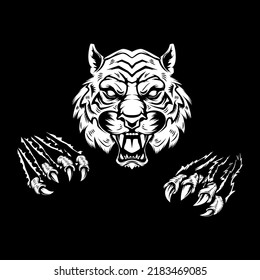 Tiger head and claws. Design element for logo, emblem, sign, poster, t shirt. Vector illustration