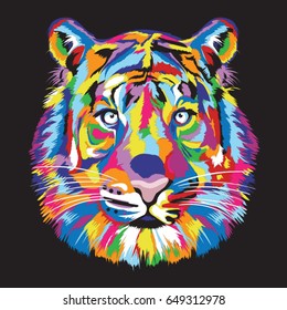 Tiger head color full illustration, tee shirt graphics, vector, typography