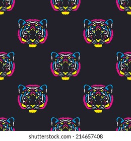 Tiger head colored cmyk colors vector pattern