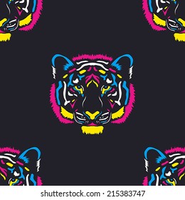 Tiger head colored cmyk colors vector pattern