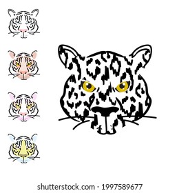Tiger head with colored parts on the face. Wild leopard animal print