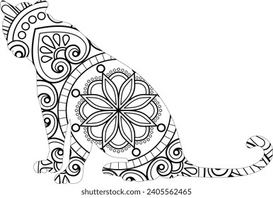 Tiger head coloring book illustration. Antistress coloring for adults