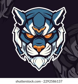 tiger head cyber robot esport logo mascot design