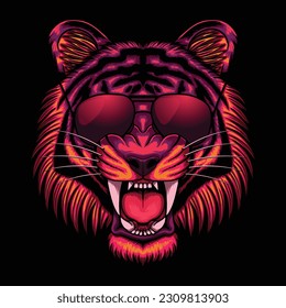 Tiger head cyberpunk colorful vector illustration for your company or brand