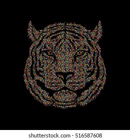 Tiger head designed using colorful mosaic pattern brush graphic vector.