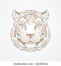 Tiger head designed using colorful pixels brush graphic vector.