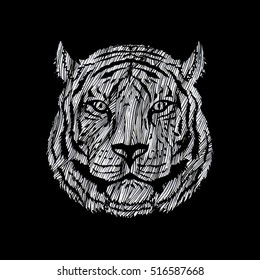 Tiger head designed using silver grunge brush graphic vector.
