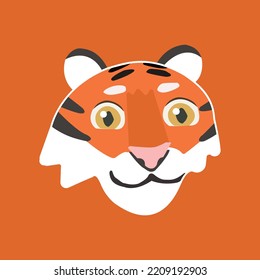 Cabeza de tigre de caricatura. Ilustración vectorial para uso como impresión, afiche, pegatina, logotipo, tatuaje, emblema y otros.