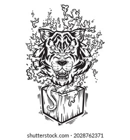 doodle de cabeza de tigre ilustración en blanco negro