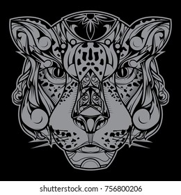 tiger head in doodle ornament