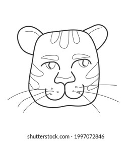 Cabeza de tigre en forma de doodle sobre un fondo blanco. Animales cortos para imprimir y decoración