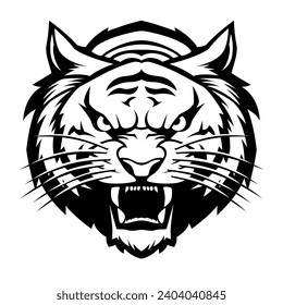 Tiger head drawing black and white vector illustration