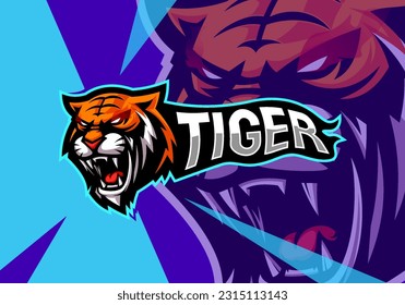 Tiger head esport mascot logo for gaming, baseball, soccer team. Silhouette of tiger head vector illustration.