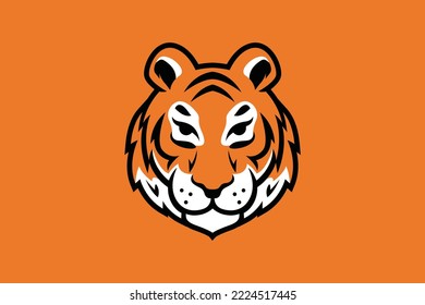 Logo vectorial de ilustración de la cabeza del tigre con banda naranja y negra
