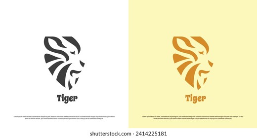 Tiger Head Logo Design Illustration. Silhouette Schattentier Form Tiger heult Wald Wildzoo-Badge Emblem Afrikanische Marke Fleischfresser. Abstraktes geometrisches Symbol mit minimalem flachen Symbol.