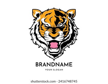 Logo de la cara de la cabeza del tigre, aislado en fondo blanco, emblema del equipo animal, elementos de diseño, ilustración vectorial
