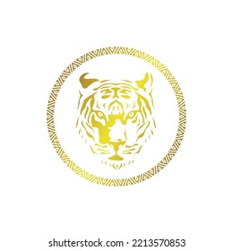 tiger head face logo vector icon template, coin gold head tiger isolated