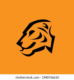 Tiger Head Face Side View Black Line Orange Logo Vector