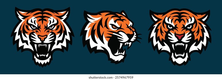 Tiger head, Tiger face vector, Tiger,  vector illustration of a fierce and roaring tiger head with bold, vibrant colors