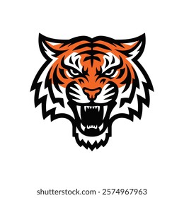 Tiger head, Tiger face vector, Tiger,  vector illustration of a fierce and roaring tiger head with bold, vibrant colors