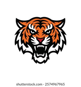 Tiger head, Tiger face vector, Tiger,  vector illustration of a fierce and roaring tiger head with bold, vibrant colors