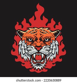 Ilustración del vector de incendio de la cabeza del tigre