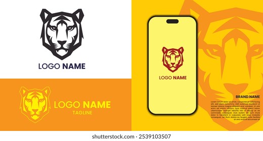 Tiger head flat logo design, suitable for sports, brand, and mascot with vector illustrator