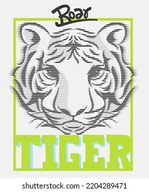 Tiger head in frame isolated on white background illustration vector, Print for children wear.