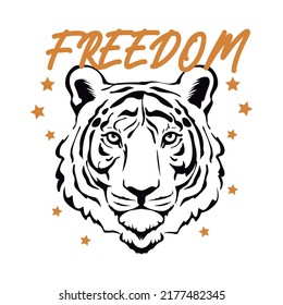 Tiger head freedom with stars beside fashion-vector t-shirt fashion design