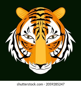 Tiger head full face. Vector engraving