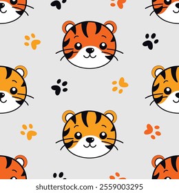 tiger head funny seamless pattern illustration