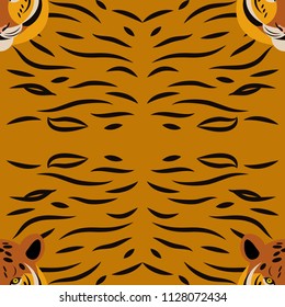 Tiger. Head, fur texture. Seamless pattern. Cartoon style