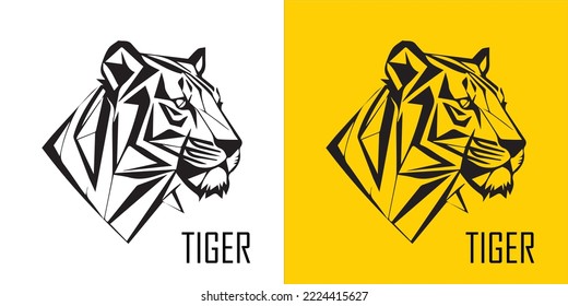 Vector de logotipo geométrico de la cabeza del tigre. Diseño del tatuaje de la cabeza del tigre. Ilustración de diseño de vectores de tigres