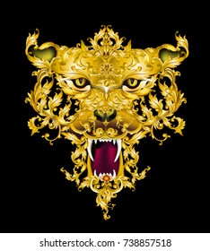 Tiger Head With Gold Metal Elements