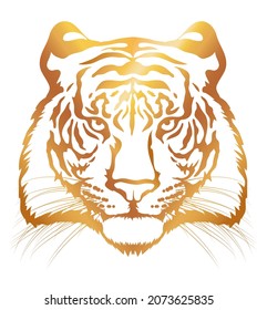 Tiger head. Gold silhouette of a tiger head isolated on white background. The symbol of the Chinese New Year. Vector image.